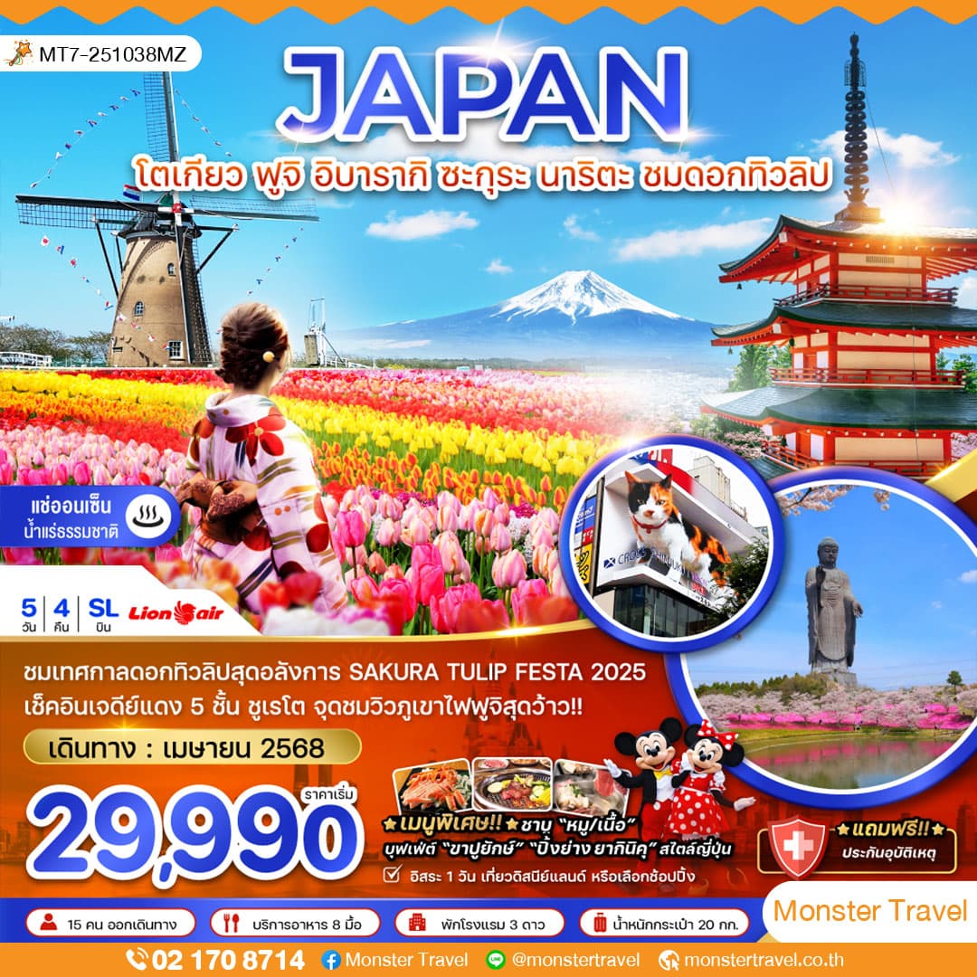 โตเกียว ฟูจิ อิบารากิ ซะกุระ นาริตะ ชมดอกทิวลิป (อิสระ 1 วัน)