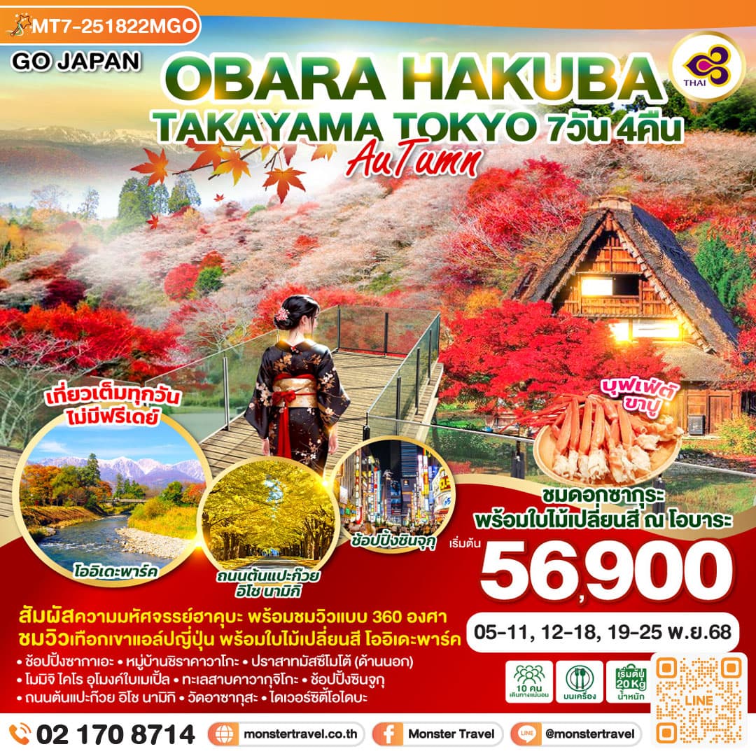OBARA HAKUBA TAKAYAMA TOKYO AUTUMN 7D 4N โดยสายการบินไทย
