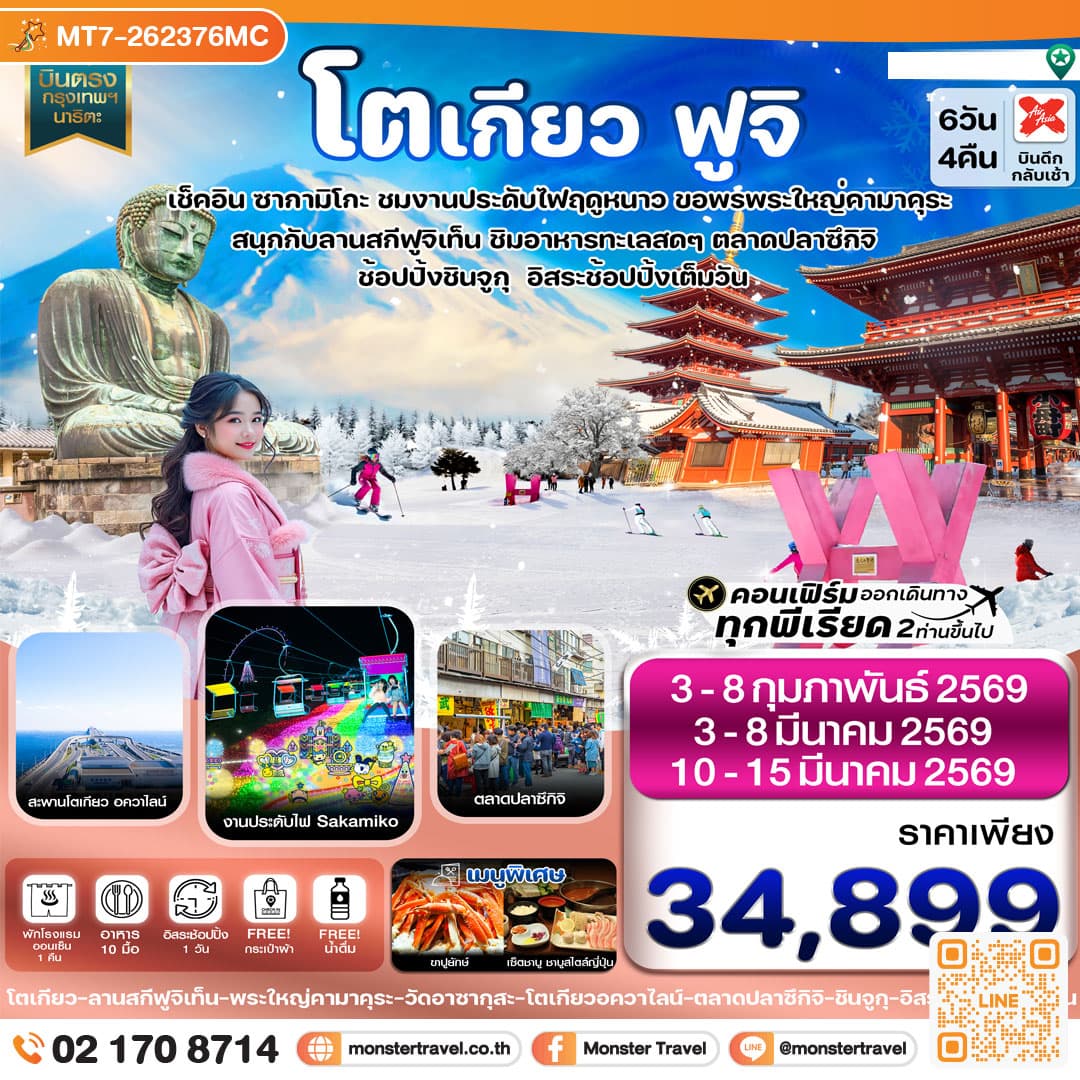 โตเกียว ฟูจิ งานประดับไฟ อิสระช้อปปิ้ง 1 วันเต็ม 6วัน 4คืน
