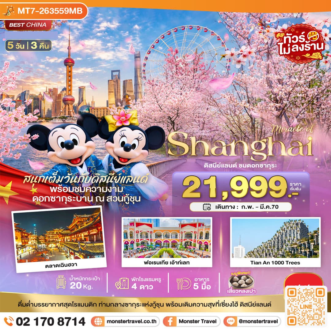 monster travel มหัศจรรย์ เซี่ยงไฮ้ ดิสนีย์แลนด์ ชมดอกซากุระบาน 5 วัน 3 คืน