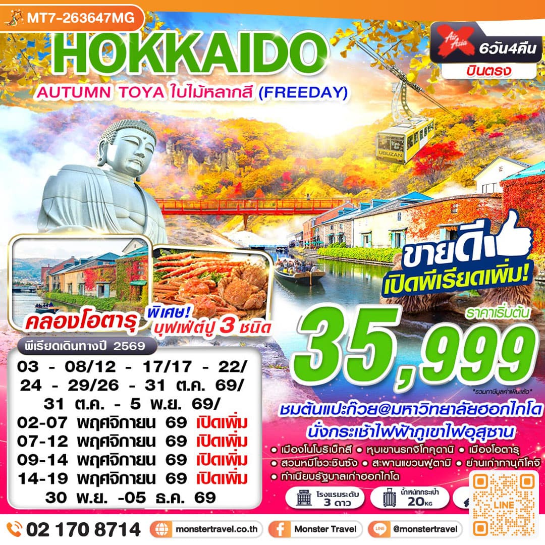 monster travel HOKKAIDO AUTUMN TOYA ใบไม้หลากสี (FREEDAY) OCT-NOV 6D4N