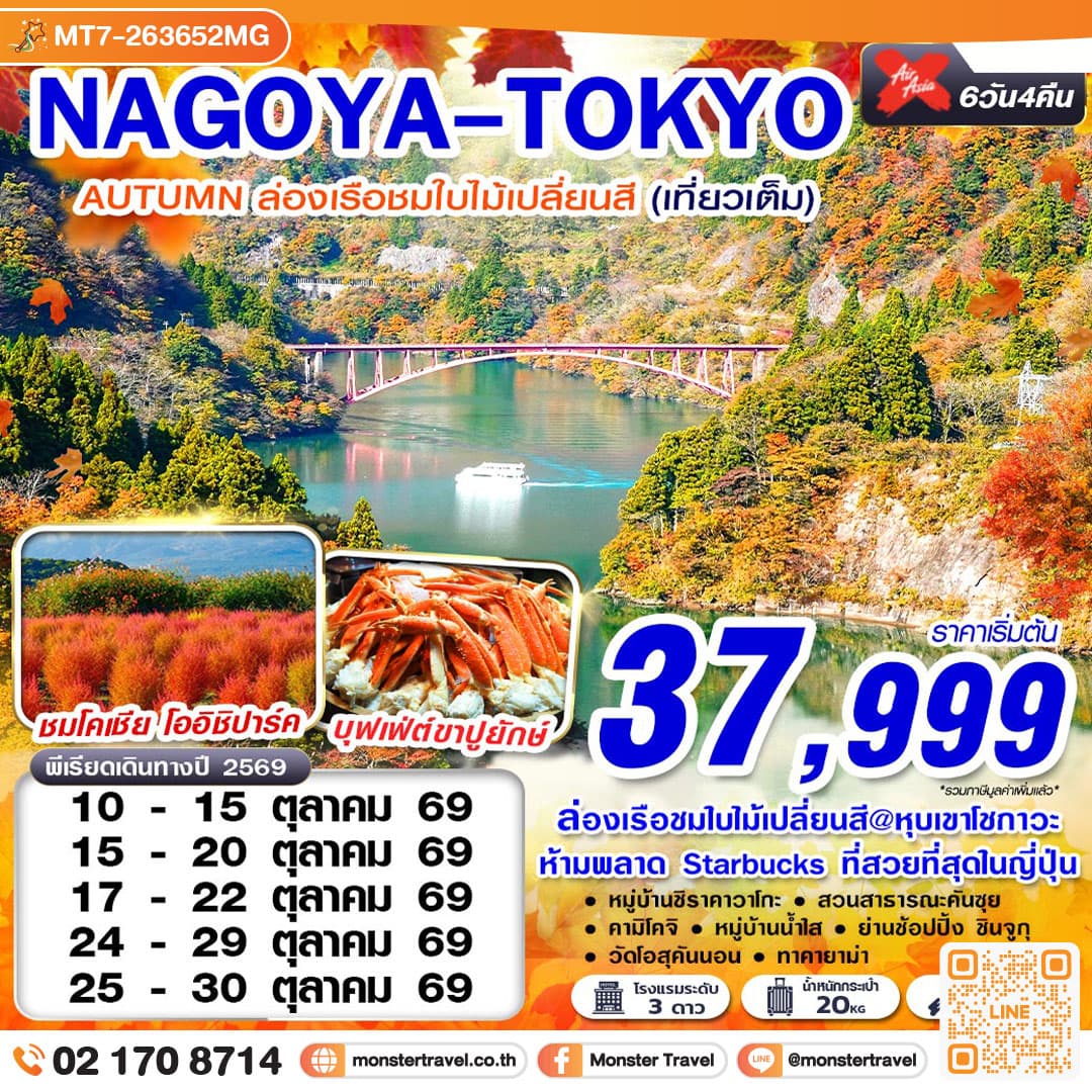 monster travel NAGOYA-TOKYO AUTUMN เที่ยวเต็มอิ่ม (เที่ยวเต็ม) 6 วัน 4 คืน