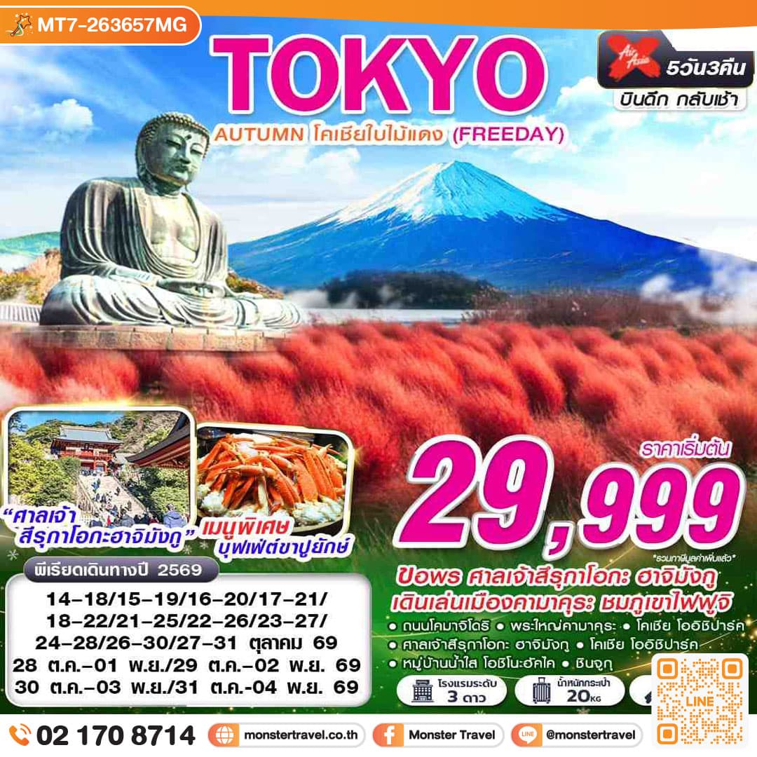 monster travel TOKYO AUTUMN โคเชียใบไม้แดง (ฟรีเดย์) 5 วัน 3 คืน