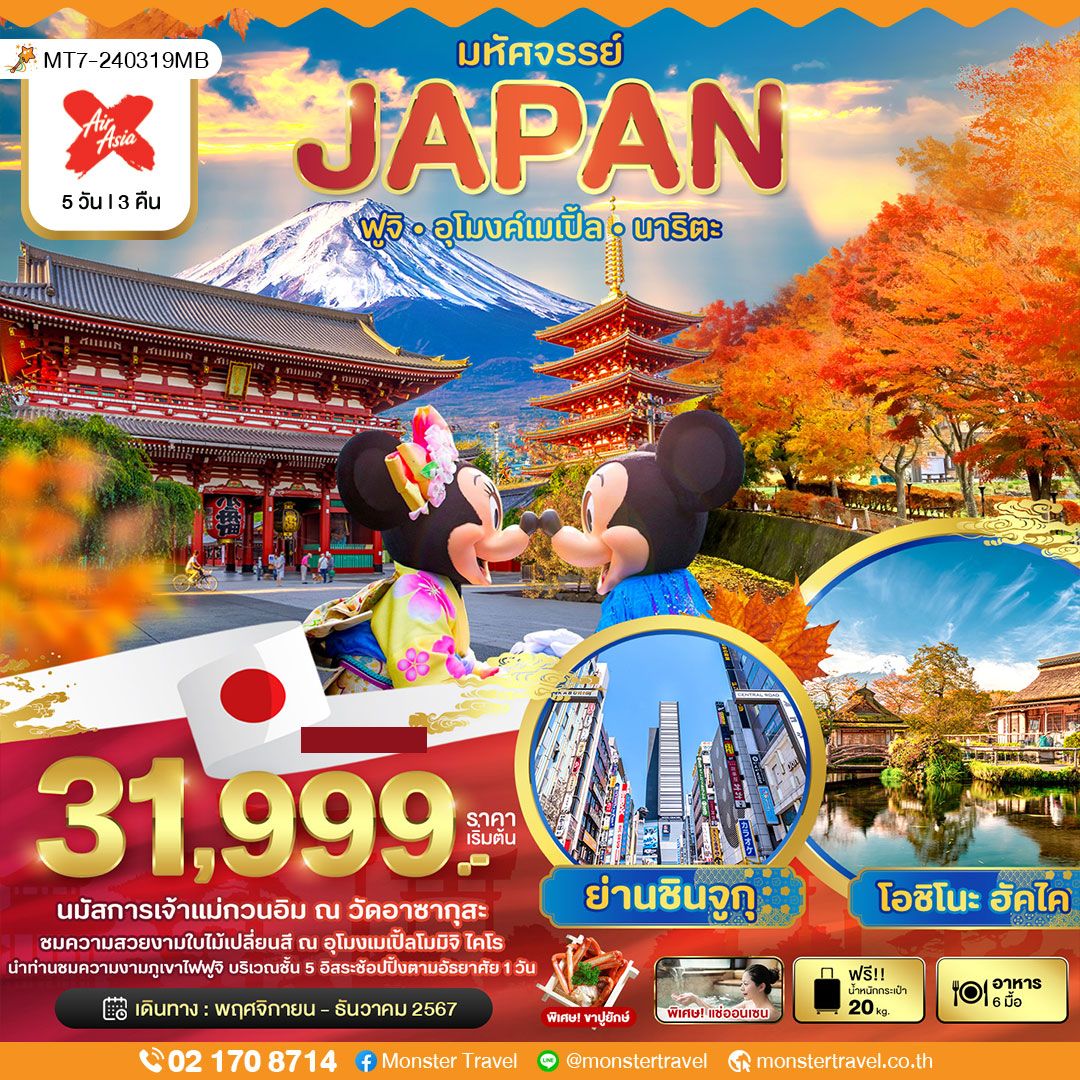 มหัศจรรย์...JAPAN ฟูจิ อุโมงค์เมเปิ้ล นาริตะ 5 วัน 3 คืน