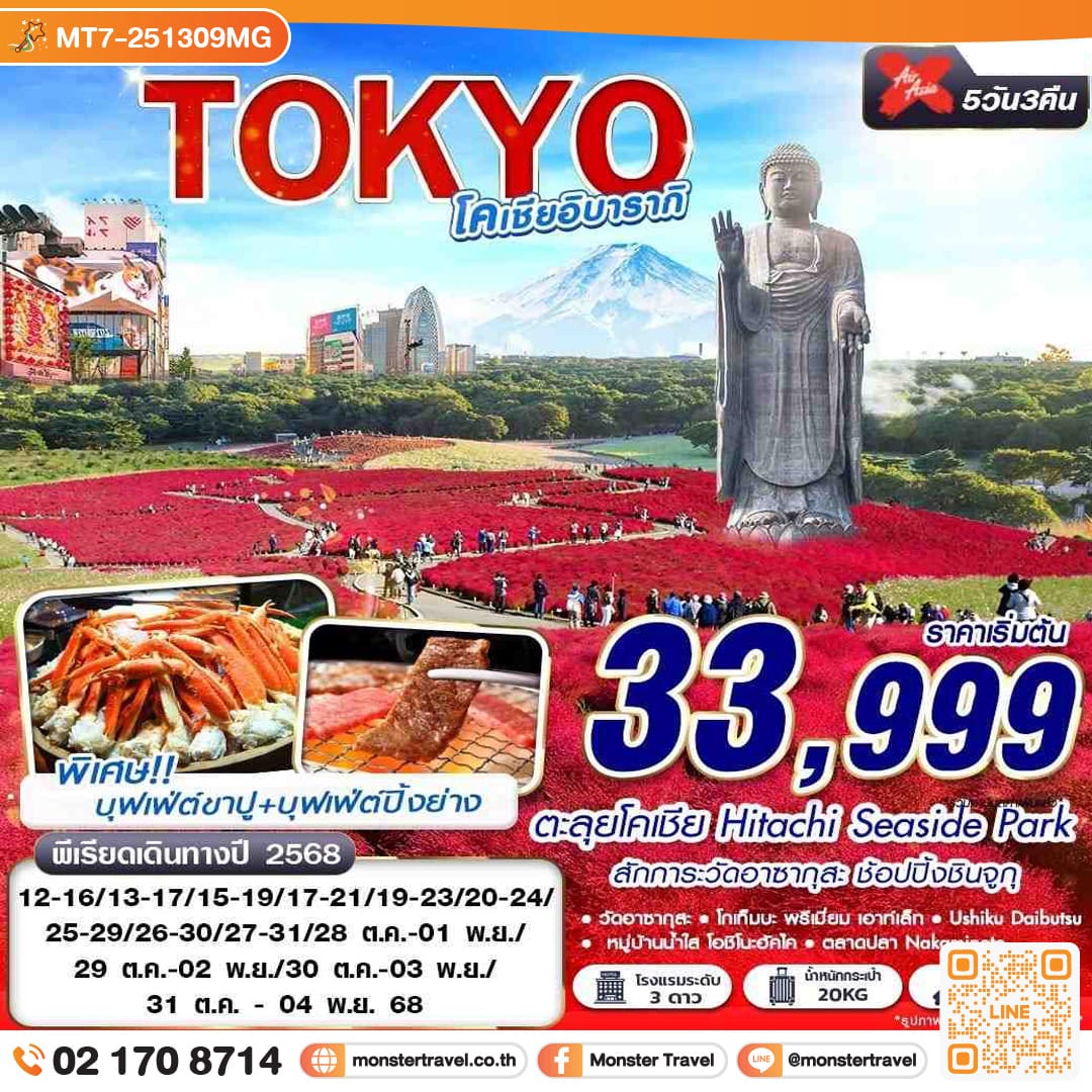monster travel TOKYO โคเชีย อิบารากิ (บินดึกกลับเช้า เที่ยวเต็ม) 5วัน 3คืน