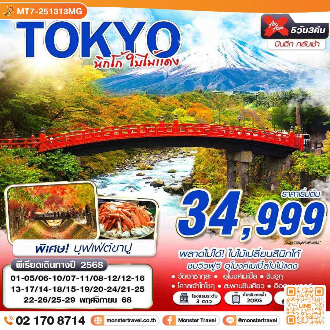 monster travel TOKYO นิกโก้ ใบไม้แดง (บินดึกกลับเช้า เที่ยวเต็ม) 5วัน 3คืน