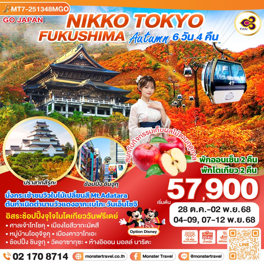 monster travel NIKKO TOKYO FUKUSHIMA AUTUMN 6D 4N โดยสายการบินไทย [TG]