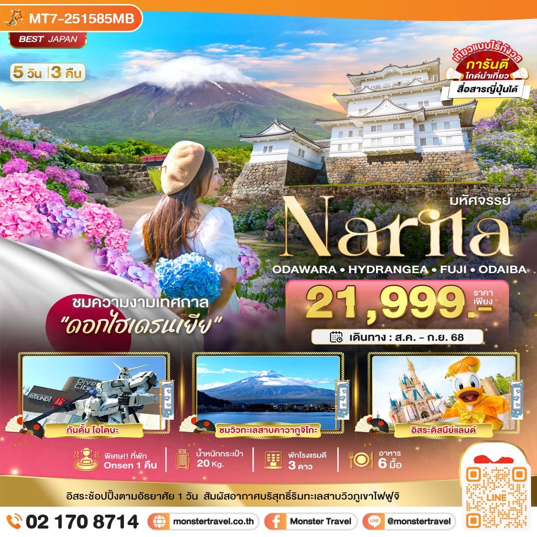 monster travel มหัศจรรย์...NARITA โอดาวาระ ไฮเดรนเยีย ฟูจิ โอไดบะ 5 วัน 3 คืน