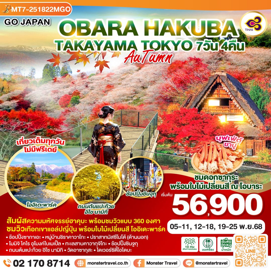 monster travel OBARA HAKUBA TAKAYAMA TOKYO AUTUMN 7D 4N โดยสายการบินไทย