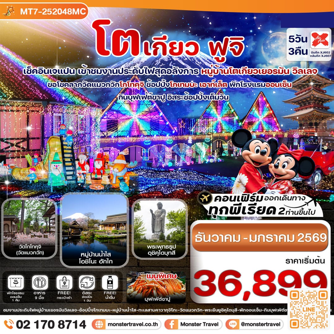monster travel โตเกียว ฟูจิ งานประดับไฟเยอรมันวิลเลจ 5วัน3คืน อิสระช้อปปิ้งเต็มวัน