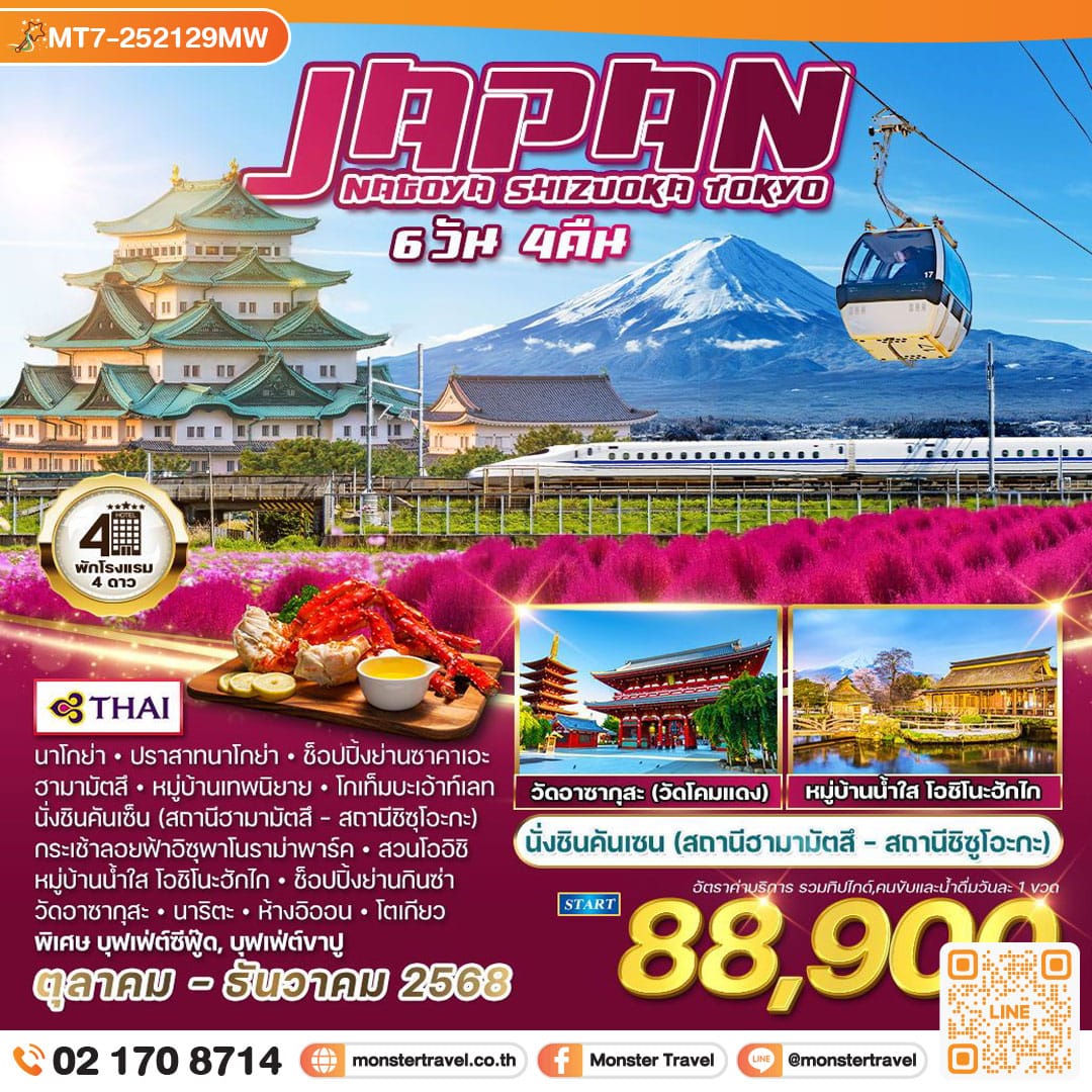 monster travel ญี่ปุ่น นาโกย่า ชิซูโอกะ โตเกียว (Free Day) 6 วัน 4 คืน 