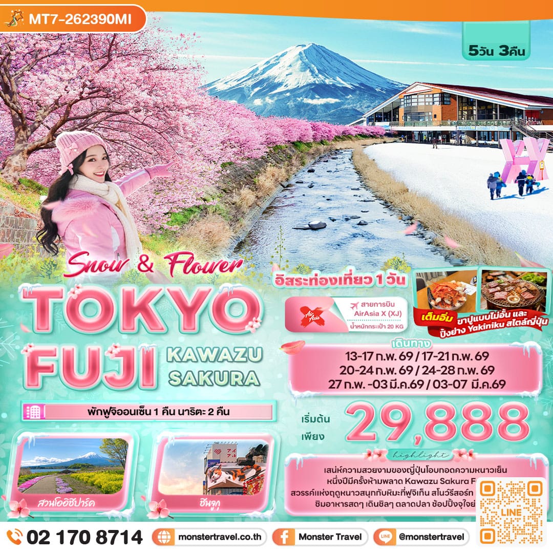 monster travel Snow & Flower TOKYO FUJI KAWAZU SAKURA 5วัน 3คืน