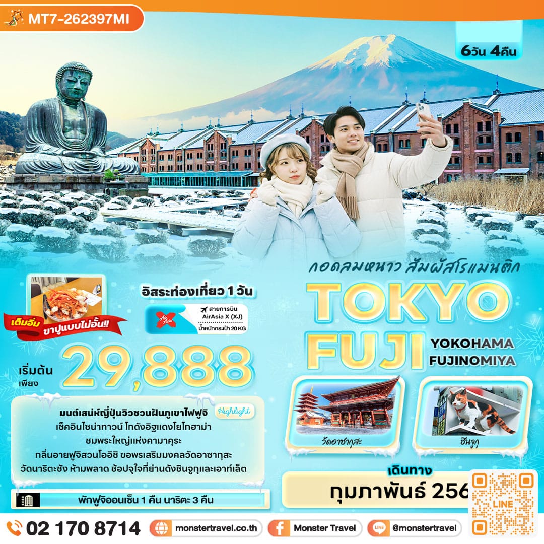 monster travel กอดลมหนาว สัมผัสโรแมนติก TOKYO FUJI YOKOHAMA FUJINOMIYA 6วัน 4คืน