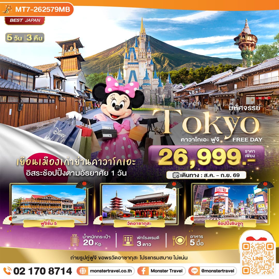 monster travel มหัศจรรย์...TOKYO คาวาโกเอะ ฟูจิ FREE DAY 5 วัน 3 คืน