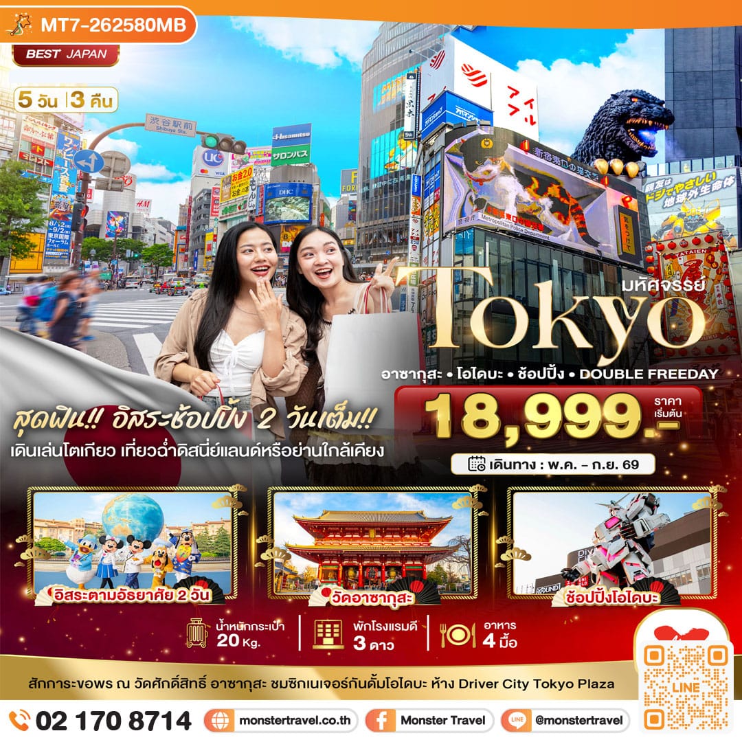 monster travel มหัศจรรย์...TOKYO อาซากุสะ โอไดบะ ช้อปปิ้ง DOUBLE FREEDAY 5 วัน 3 คืน